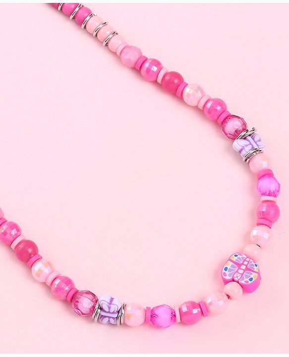 Babyhug  Butterfly Bead Pearl Neck Piece & Bracelets - Pink