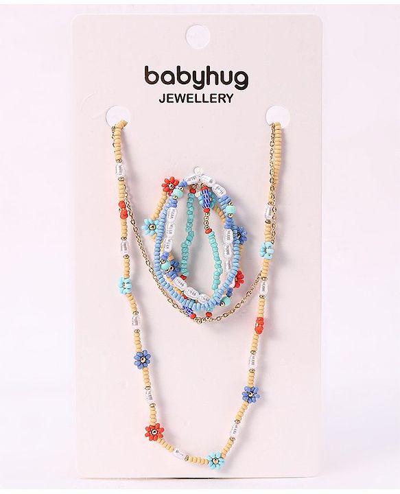 Babyhug  Flower Beads With Chain Neck Piece & Bracelets - Multicolour