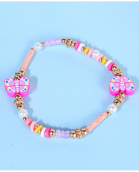 Pine Kids Free Size Necklace & Bracelet Set With Butterfly Detailing- Multicolor
