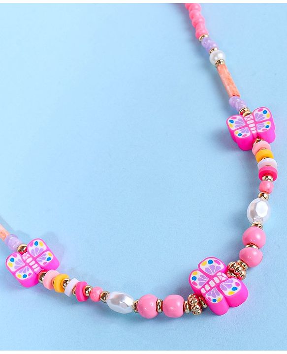 Pine Kids Free Size Necklace & Bracelet Set With Butterfly Detailing- Multicolor