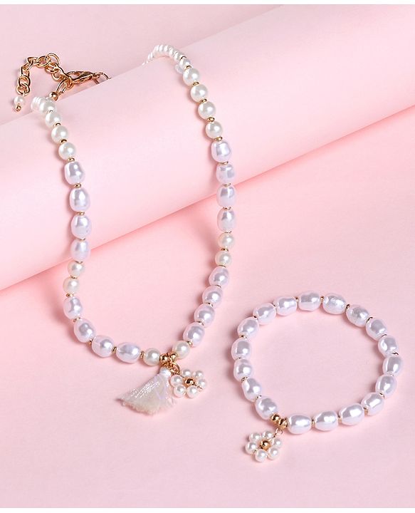 Babyhug Free Size Neck Piece & Bracelet Set- White