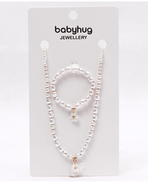 Babyhug Free Size Neck Piece & Bracelet Set- White