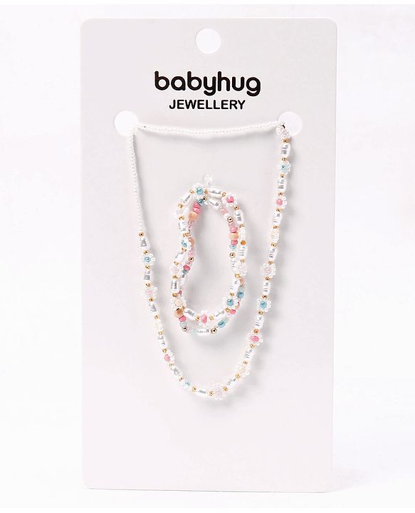 Babyhug Free Size Neck Piece & Bracelet Set- White