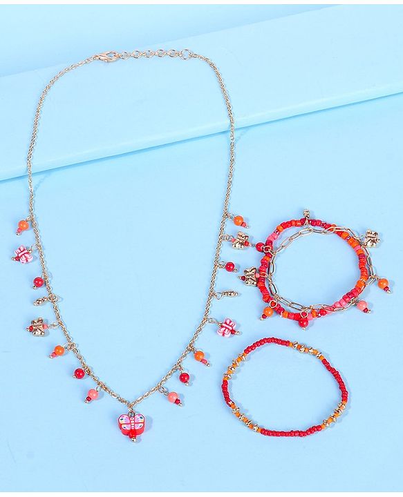 Pine Kids Free Size Necklace & Bracelet Set With Butterfly Detailing- Multicolor