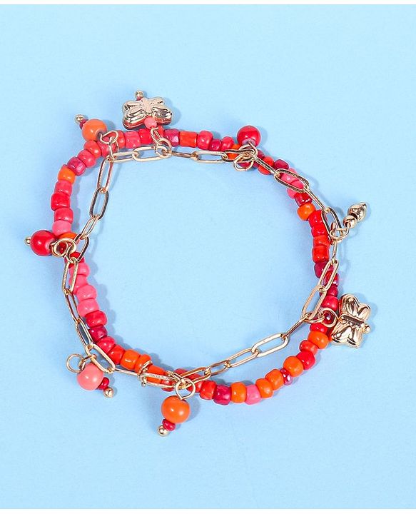 Pine Kids Free Size Necklace & Bracelet Set With Butterfly Detailing- Multicolor
