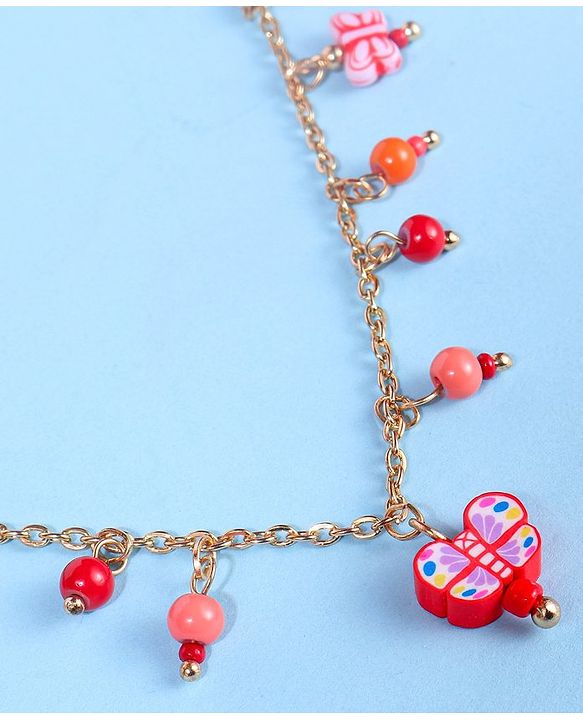 Pine Kids Free Size Necklace & Bracelet Set With Butterfly Detailing- Multicolor