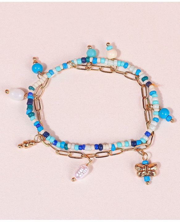 Pine Kids Free Size Necklace & Bracelet Set With Butterfly Detailing- Multicolor