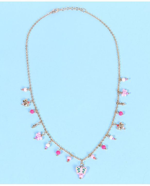 Pine Kids Free Size Necklace & Bracelet Set With Butterfly Detailing- Multicolor