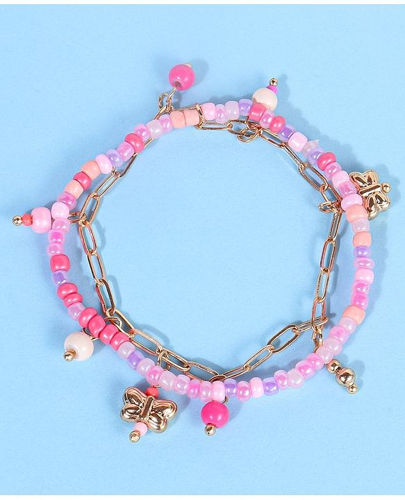 Pine Kids Free Size Necklace & Bracelet Set With Butterfly Detailing- Multicolor