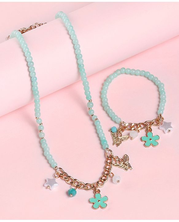Babyhug Free Size Neck Piece & Bracelet Set- Mint Green