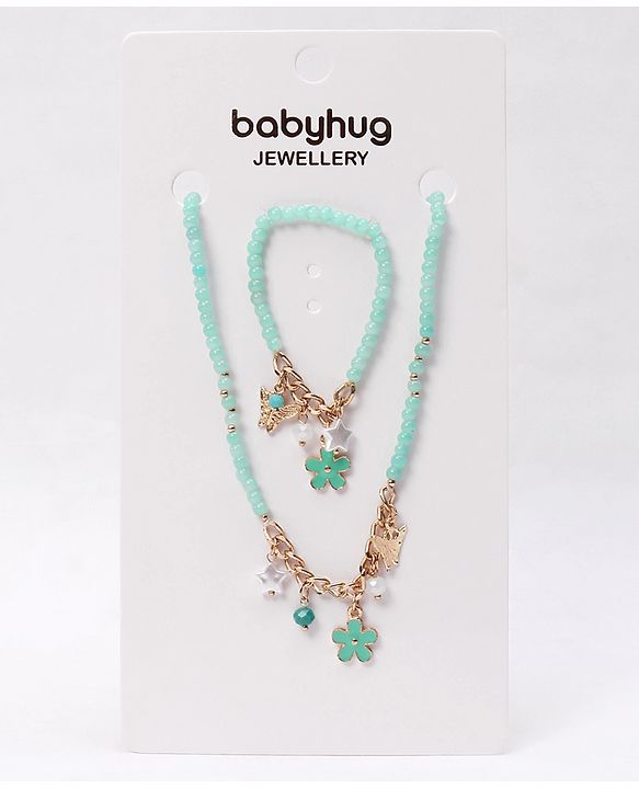 Babyhug Free Size Neck Piece & Bracelet Set- Mint Green
