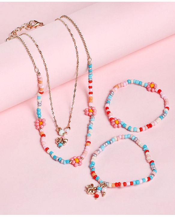 Babyhug Free Size Neck Piece & Bracelet Set- Multicolor