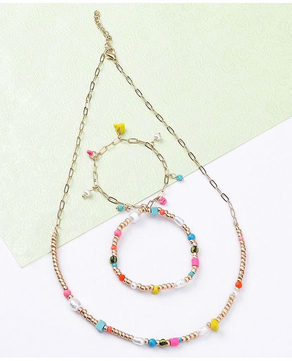 Babyhug Free Size Neck Piece & Bracelet Set- Multicolor