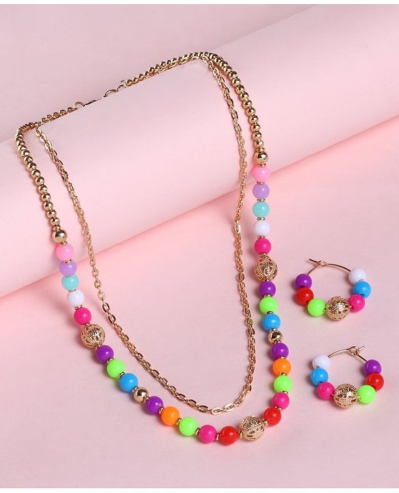 Babyhug Free Size Neck Piece & Earrings Set- Multicolor