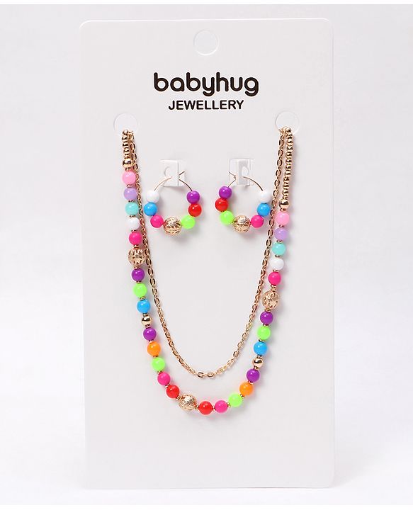 Babyhug Free Size Neck Piece & Earrings Set- Multicolor