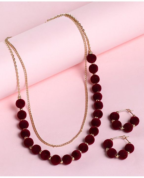 Babyhug Free Size Neck Piece & Earrings Set- Gold & Maroon