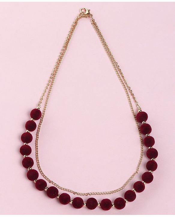 Babyhug Free Size Neck Piece & Earrings Set- Gold & Maroon