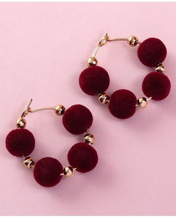 Babyhug Free Size Neck Piece & Earrings Set- Gold & Maroon