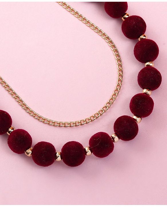 Babyhug Free Size Neck Piece & Earrings Set- Gold & Maroon