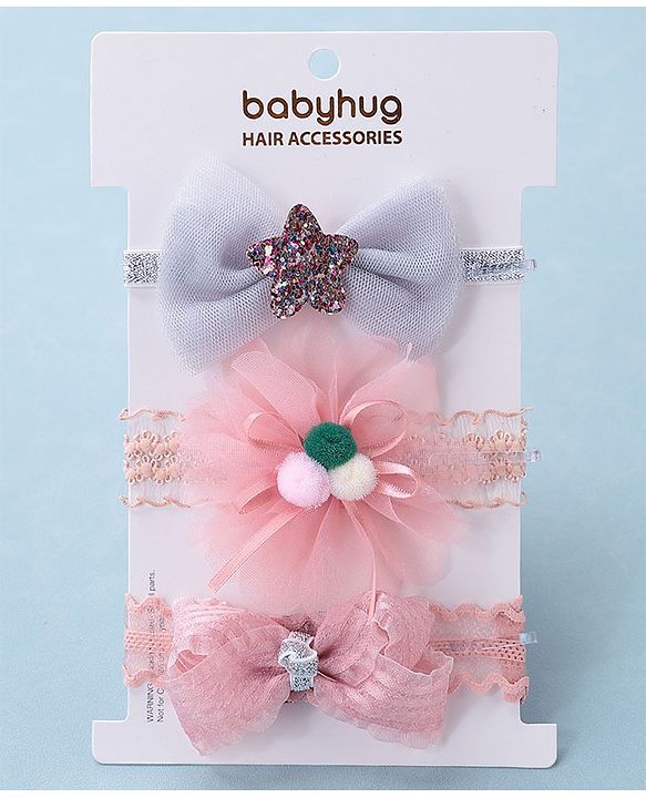 Babyhug Glitter Star With Bow Applique Headbands Pack of 3 - Multicolour