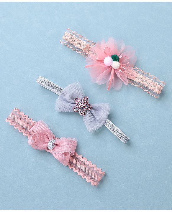 Babyhug Glitter Star With Bow Applique Headbands Pack of 3 - Multicolour
