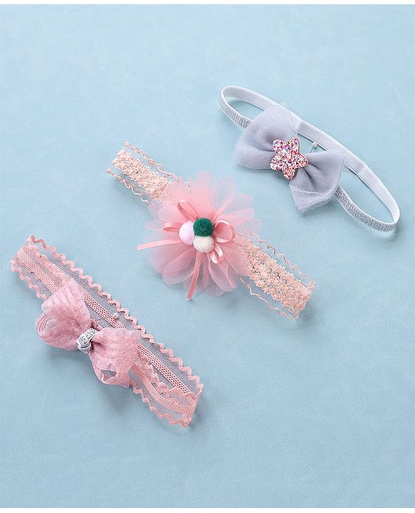 Babyhug Glitter Star With Bow Applique Headbands Pack of 3 - Multicolour