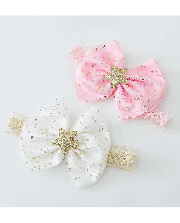 Babyhug Free Size Head Band with Bow Applique  Set of 2 - Multicolour