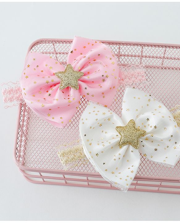 Babyhug Free Size Head Band with Bow Applique  Set of 2 - Multicolour