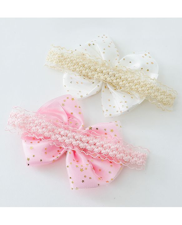 Babyhug Free Size Head Band with Bow Applique  Set of 2 - Multicolour