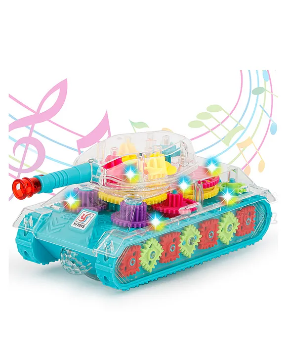 Fiddlerz Musical Toys Electronic Transparent Music Army Gear Tank Mechanical Car Toy for Kids with Led Light Musical Sound 360 Degree Rotation Gear Army Tank Multicolour Online India Buy Musical