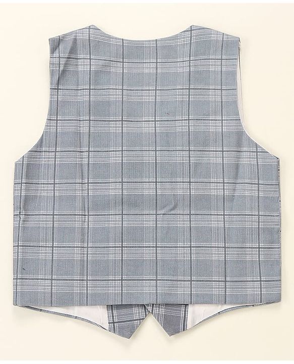 Babyhug Lycra Blend Full Sleeves Checked Party Suit- Grey & Dark Blue