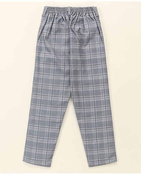 Babyhug Lycra Blend Full Sleeves Checked Party Suit- Grey & Dark Blue