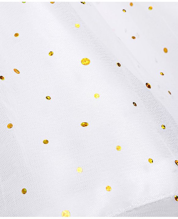 Babyhug Sleeveless Sequin Embellished Woven Party Dress with Floral Corsage - Gold & Off-White