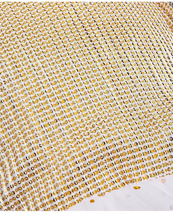 Babyhug Sleeveless Sequin Embellished Woven Party Dress with Floral Corsage - Gold & Off-White