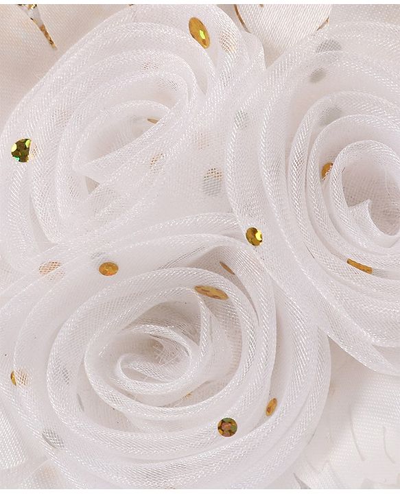 Babyhug Sleeveless Sequin Embellished Woven Party Dress with Floral Corsage - Gold & Off-White