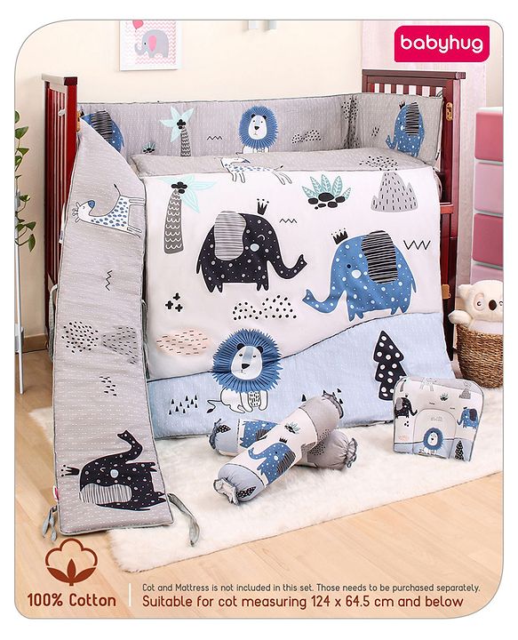 Babyhug Cotton Crib Bedding Set Elephant Print -Multicolor