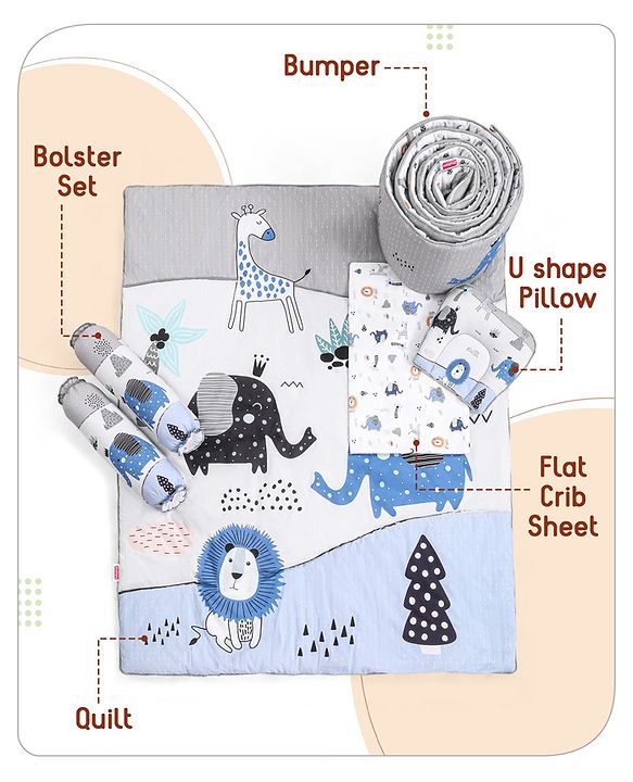 Babyhug Cotton Crib Bedding Set Elephant Print -Multicolor