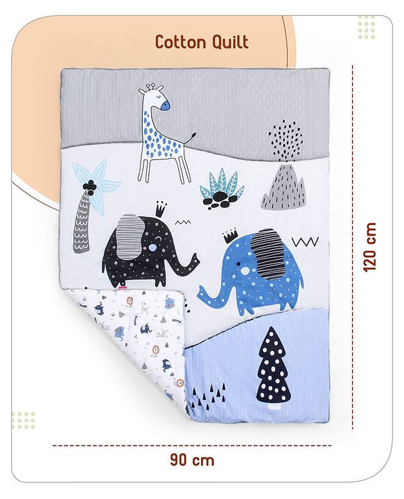 Babyhug Cotton Crib Bedding Set Elephant Print -Multicolor