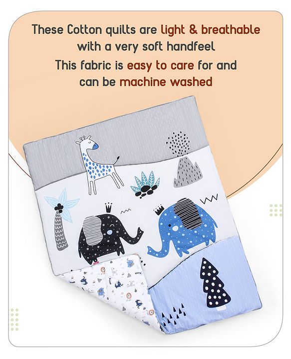 Babyhug Cotton Crib Bedding Set Elephant Print -Multicolor