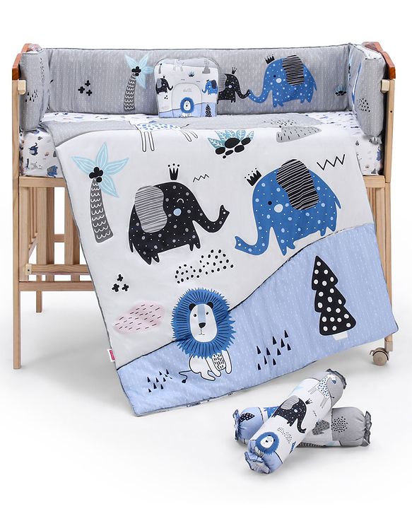 Babyhug Cotton Crib Bedding Set Elephant Print -Multicolor