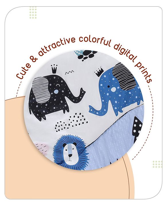 Babyhug Cotton Crib Bedding Set Elephant Print -Multicolor
