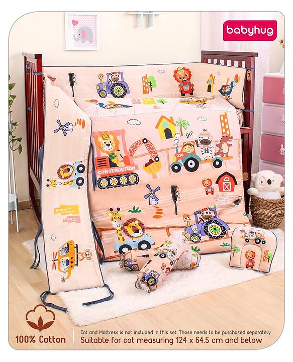 Babyhug Cotton Crib Bedding Set Elephant Print -Multicolor