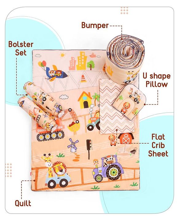 Babyhug Cotton Crib Bedding Set Elephant Print -Multicolor