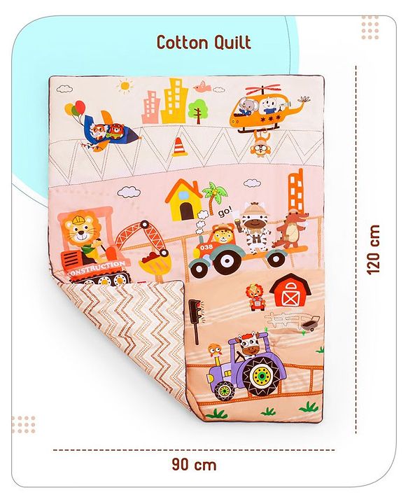 Babyhug Cotton Crib Bedding Set Elephant Print -Multicolor