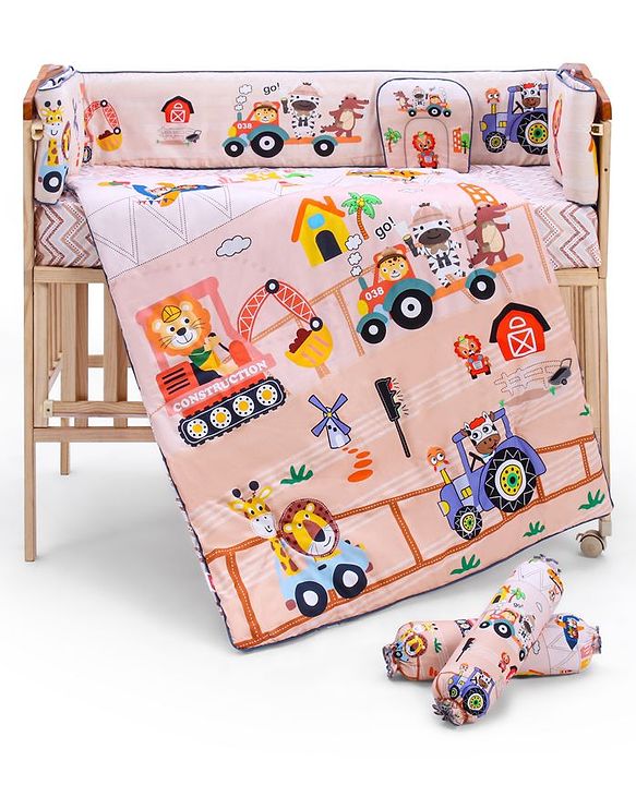 Babyhug Cotton Crib Bedding Set Elephant Print -Multicolor