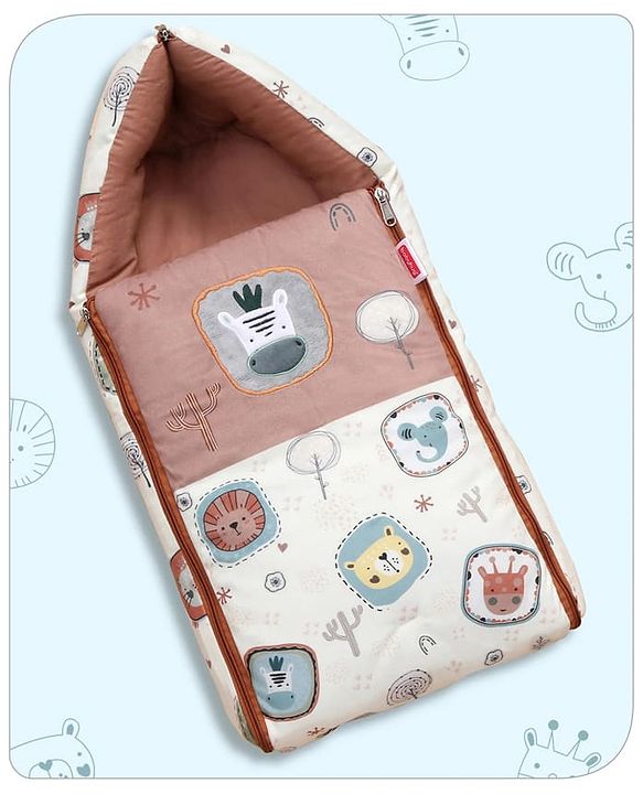 Babyhug Velour Sleeping Bag Animal Faces Print - Multicolor