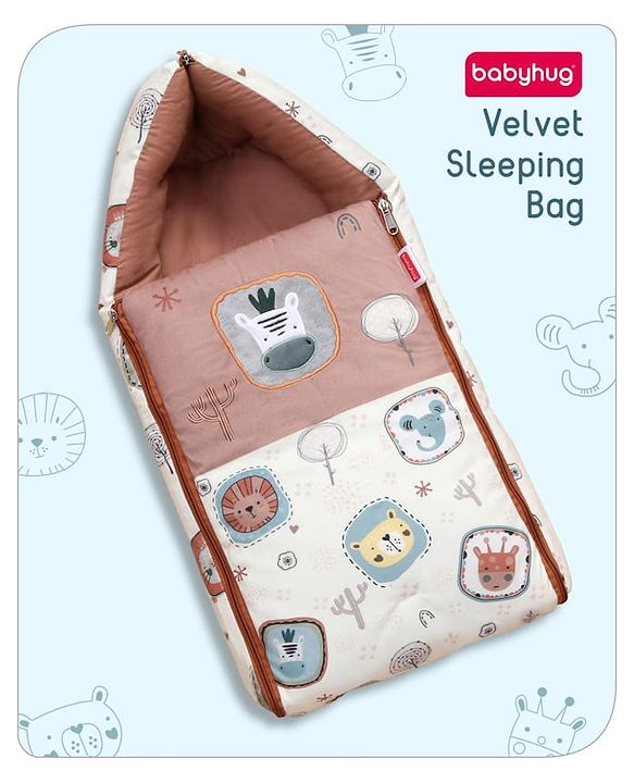 Babyhug Velour Sleeping Bag Animal Faces Print - Multicolor