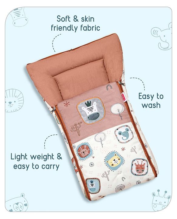 Babyhug Velour Sleeping Bag Animal Faces Print - Multicolor