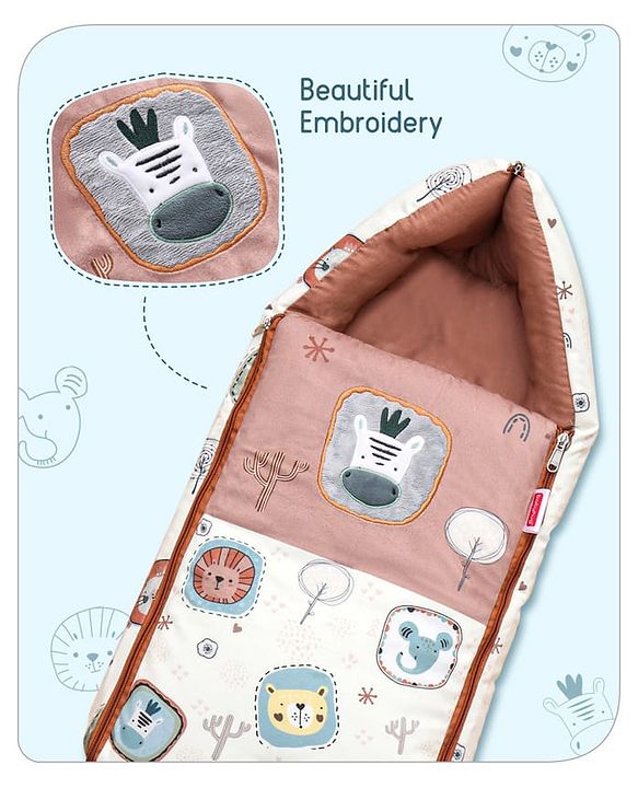 Babyhug Velour Sleeping Bag Animal Faces Print - Multicolor