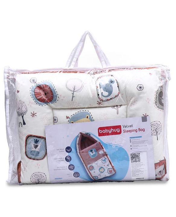 Babyhug Velour Sleeping Bag Animal Faces Print - Multicolor